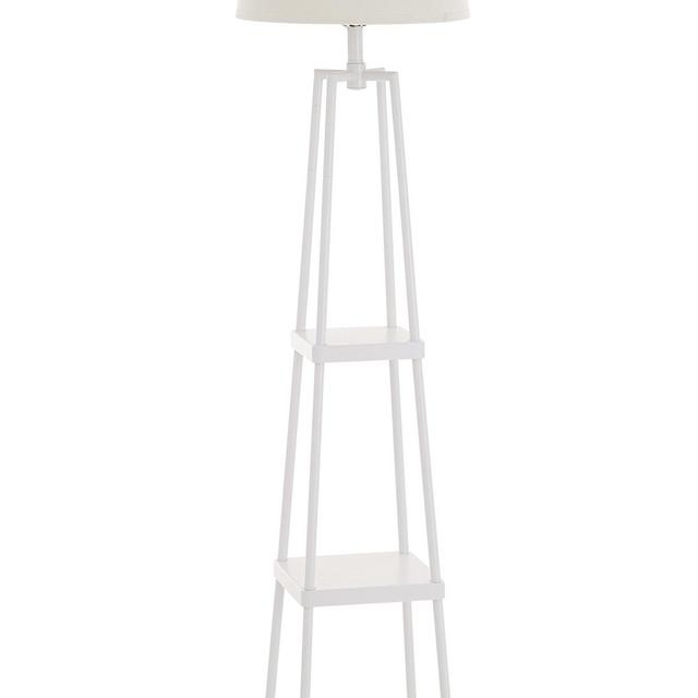 Catalina Lighting 19305-001 Transitional Distressed Iron Metal Etagere Floor Lamp with Shelves, Ivory Beige Linen Shade and 3-Way Switch, 58&quot;, White