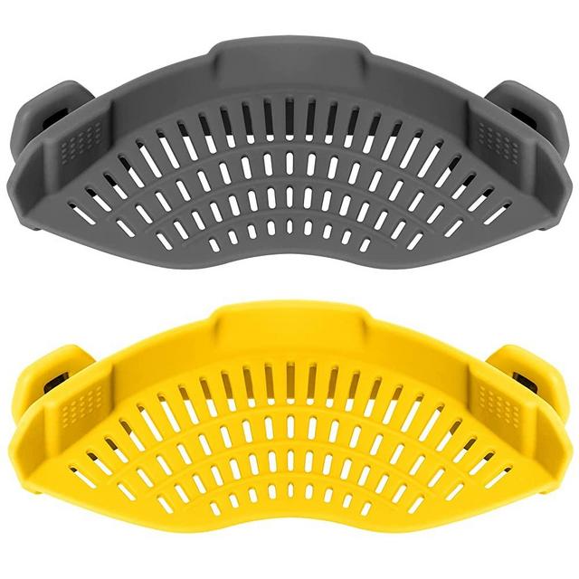 AUOON Clip on Strainer,2PACK Fits All Pots Pans, Silicone Colander, Food Strainer for Pasta, Spaghetti, Ground Beef Grease, Heat Resistant Silicone, Easy to Use and Store, Dishwasher Safe(GrayYellow)