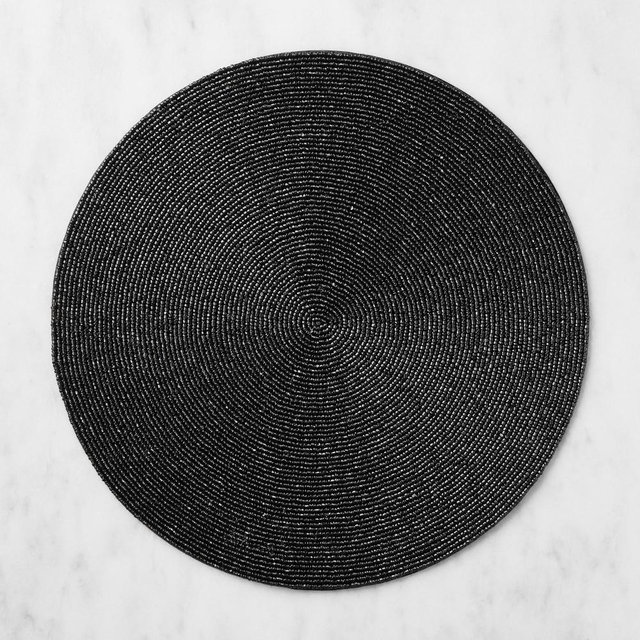 Beaded Round Placemats, Set of 4, Black