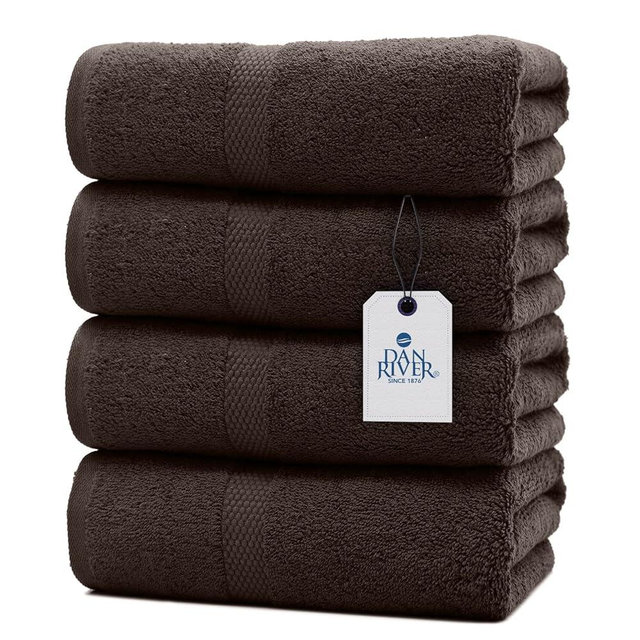 DAN RIVER 100% Ring Spun Cotton Premium Bath Towels, 27x54 inches, Pack of 4, Brown, 550 GSM - Soft, Lightweight, Highly Absorbent Towels for Bathroom, Spa, Gym, Perfect for Daily use
