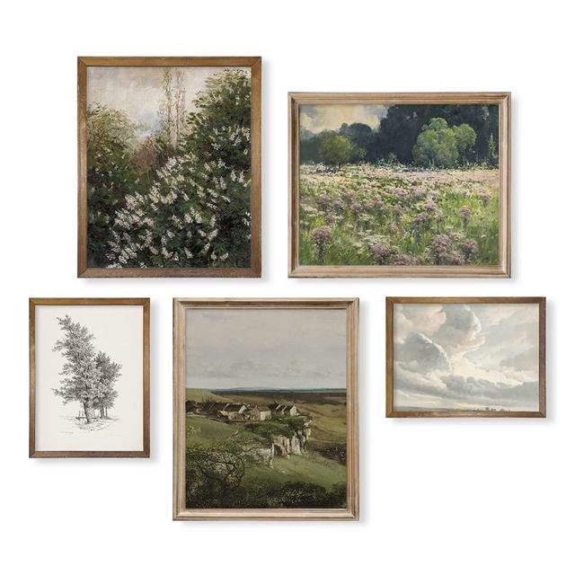 Vintage Farmhouse Plant Wall Decor | Flower Neutral Wall Art for Boho French Country Kitchen Bathroom Bedroom Picture Poster Print I Green Room Decor Aesthetic Botanical Cottagecore 5 Set Unframed