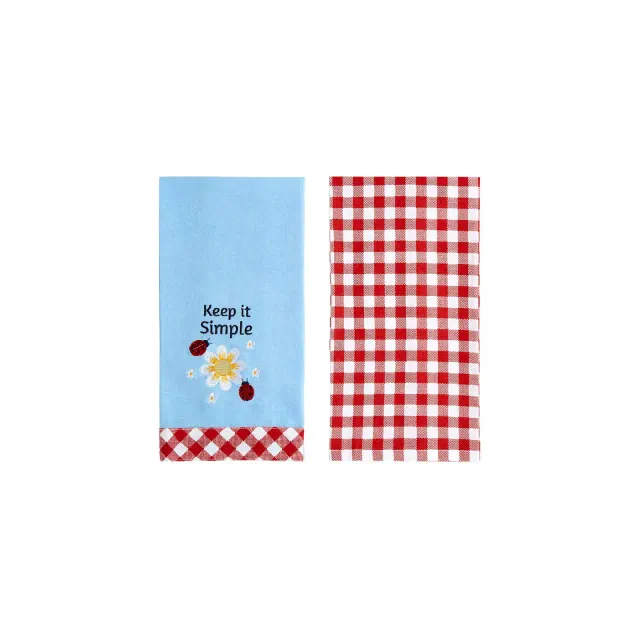 The Lakeside Collection Daisy and Ladybug Embroidered Kitchen Towels, Set of 2 - Keep it Simple
