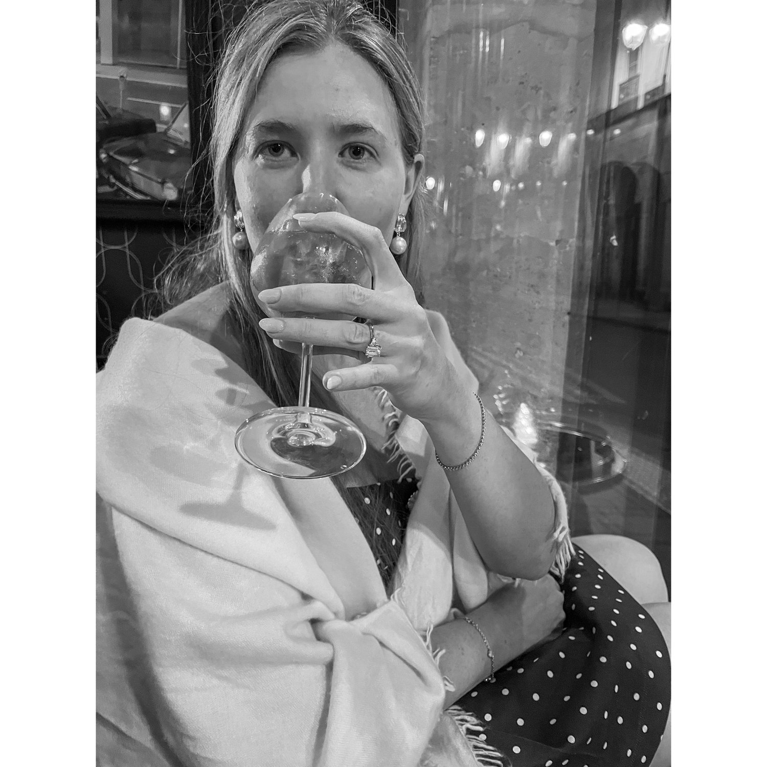 July 20, 2025 in the Marais! Celebratory drinks after just getting engaged and telling our family and friends (it was just after 6pm East coast time, but midnight in Paris!)