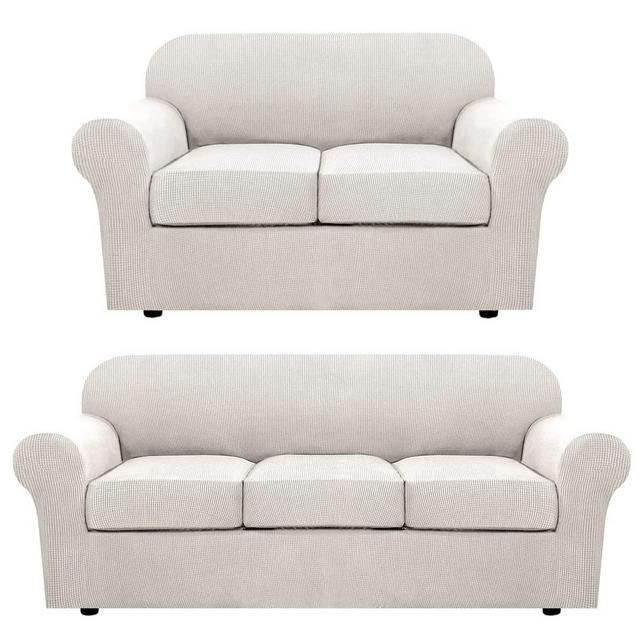H.VERSAILTEX Stretch Sofa Covers for 3 Cushion Bundle 2 Cushion Loveseat Sofa Cover, Ivory