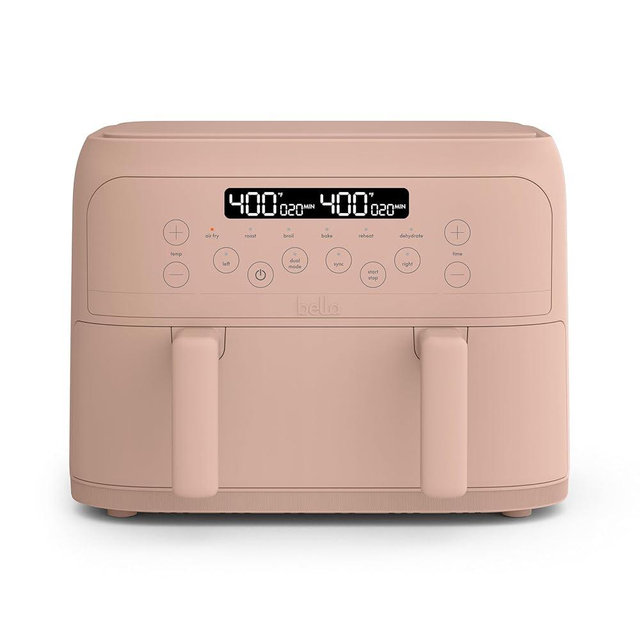 bella 4 Qt TriZone Air Fryer, EverGood™ Ceramic Nonstick Coating, Dual Basket Design w Removable Divider, Digital Touchscreen Control w 6 Preset Cooking Options, 1200 Watt, 3lb Capacity, Blossom