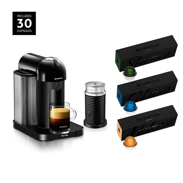 Nespresso Vertuo Coffee and Espresso Maker by Breville with Aeroccino, Black and BEST SELLING VERTUOLINE COFFEES INCLUDED