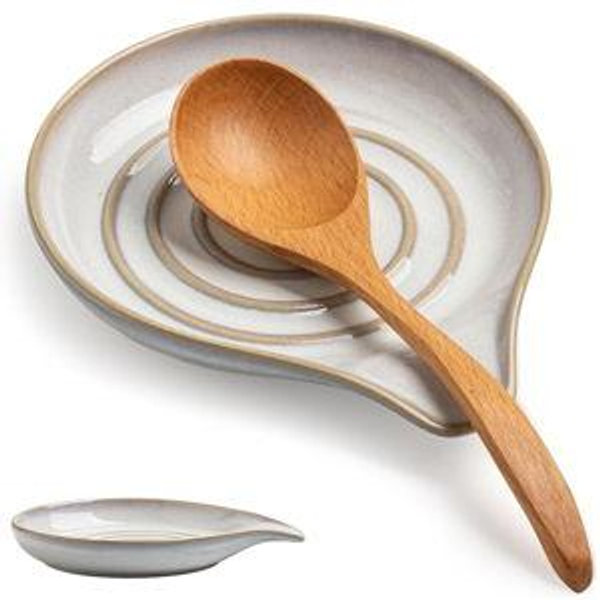 Ceramic Spoon Rest for Stove Top, Large Spoon Holder for Kitchen Counter, Heat-Resistant & Easy to Clean, Non-Stick Spatula Holder for Cooking, Coffee Spoon, Kitchen Decor, White