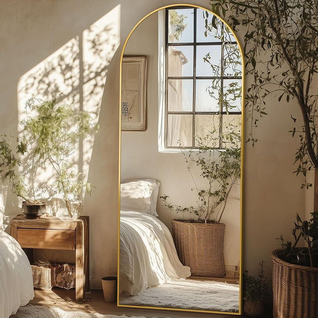 Full Length Mirror, 59"x18" Oversized Arched Mirror Large Standing Mirror, Tall Mirror Body Floor Mirror Wall Mirror Hanging Mirror for Bedroom Living Room Aluminum Frame,Gold
