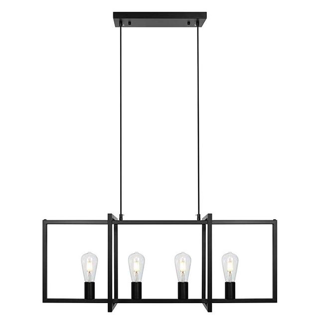 4-Light Modern Farmhouse Kitchen Island Lighting Black Chandelier Industrial Ceiling Light Fixture for Kitchen Dining Room Foyer Bar Living Room