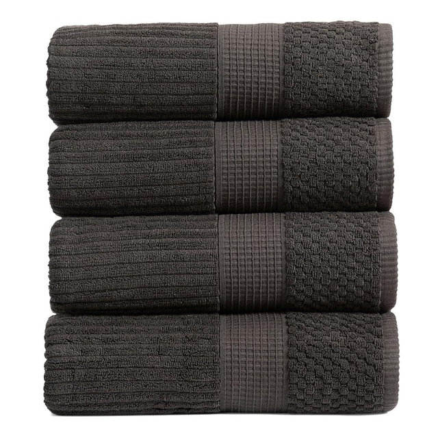 Springtree Home 100% Cotton Bath Towel Set of 4 | Super Soft & Absorbent with Quick-Dry Fibers | 4 Bath Towels | Textured and Durable Cotton | Krista Collection - Black Ink