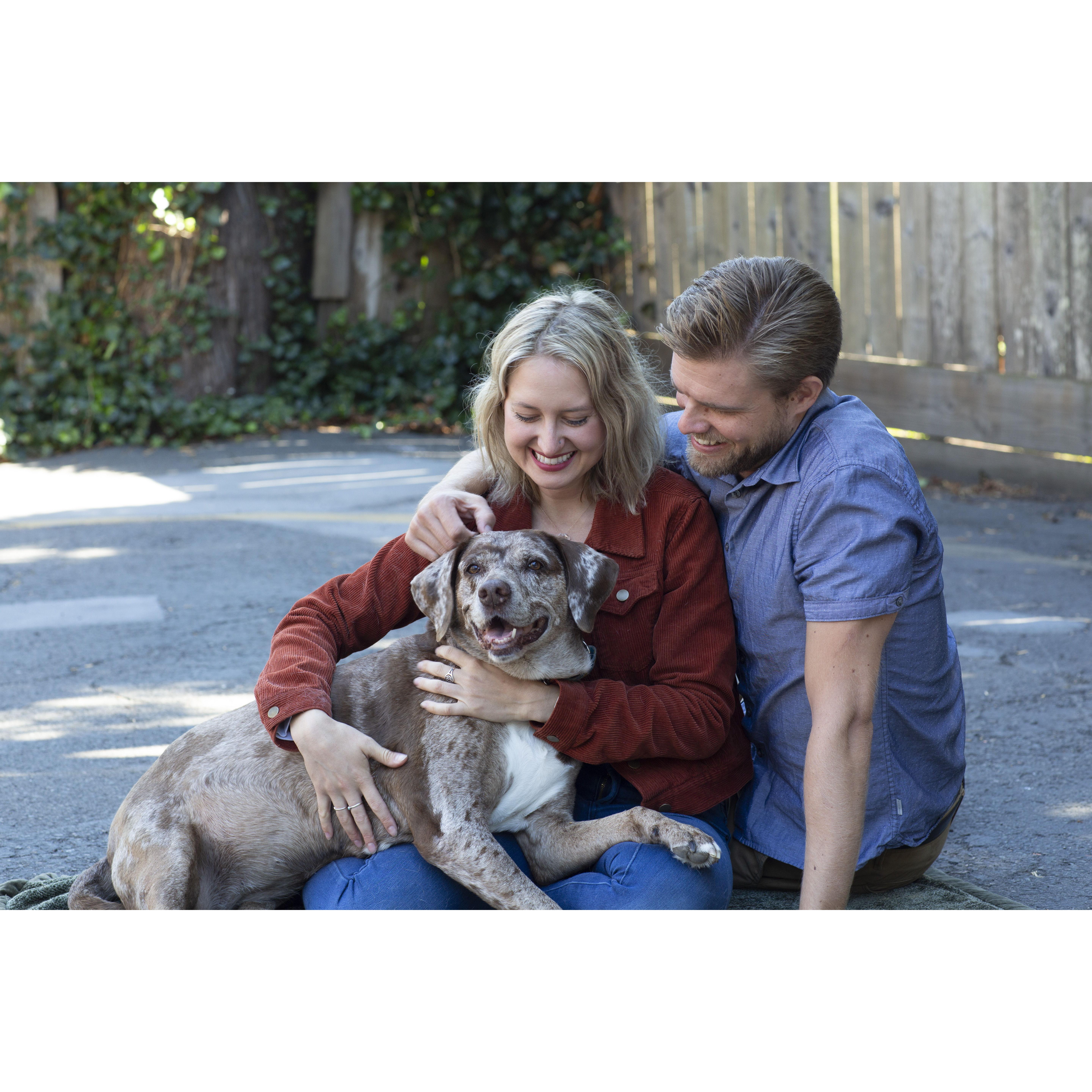 Our first family photos, with the beloved Makita. She was the dog who showed Adam how much fun life was with a furry sidekick.