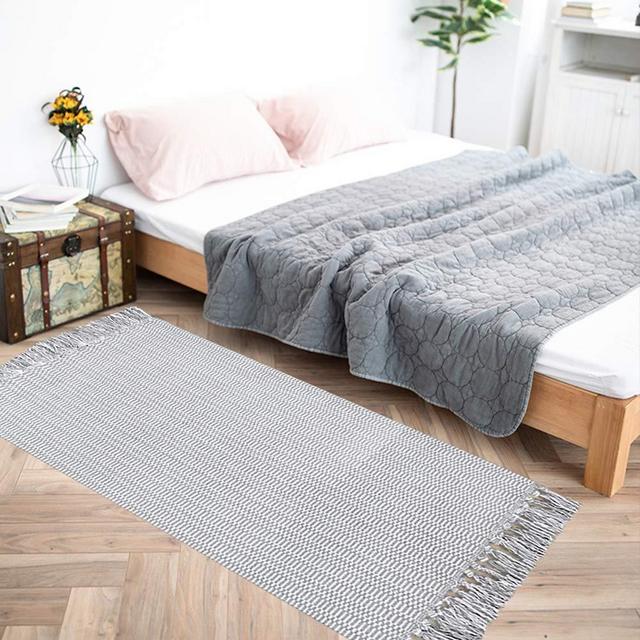 Boho Kitchen Rug Bathroom Rugs Runner Bohemian Area Rug Light Gray Cotton Tassels Rug for Kitchen, Bathroom, Bedroom, Laundry Room, Living Room, Doorway, 2' x 4.3'