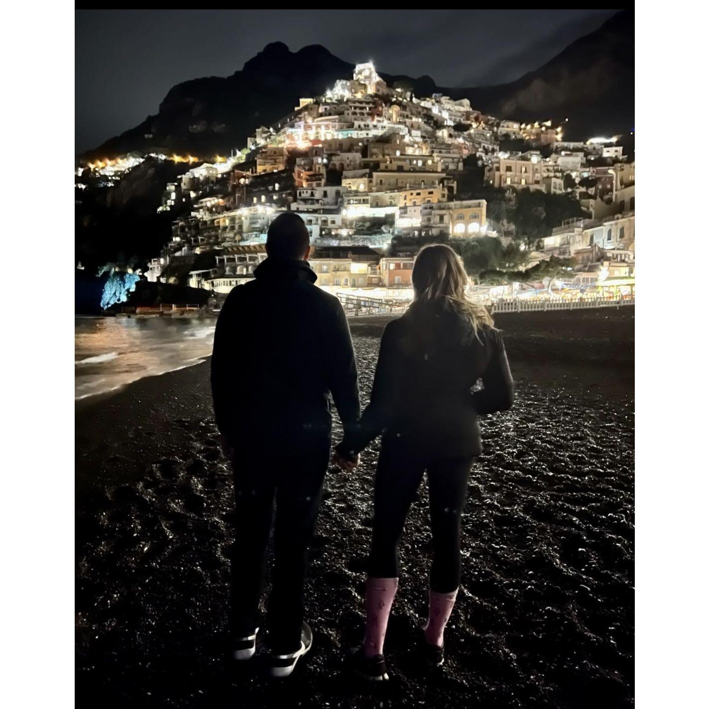 At night in Positano, Italy. Don't mind the socks.