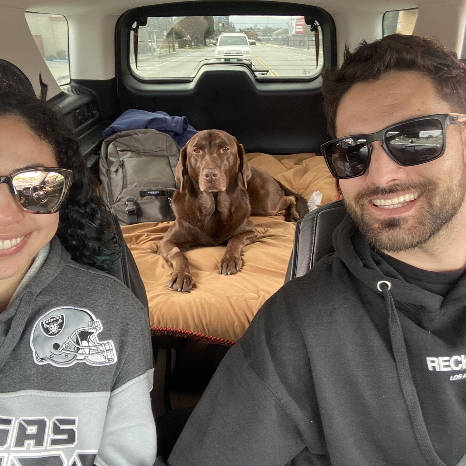 Taking a drive with Sasha pup. We miss her lots.