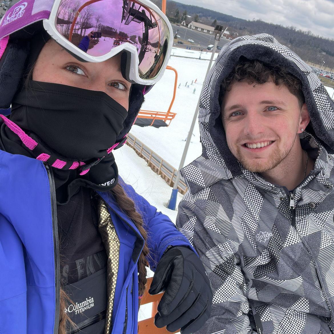 Snowboarding- Trey's favorite Winter hobby! Jordan tries her best.