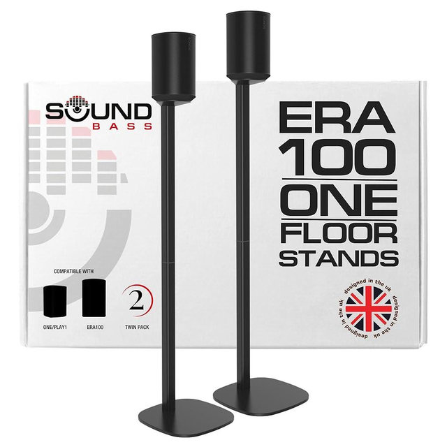 Sound Bass ERA100 Floor Stand, Twin (2pcs), Compatible with Sonos ERA 100, Sonos One or Play 1 Speakers, Accessories Included. Designed in The UK, Double, Pair (Black)