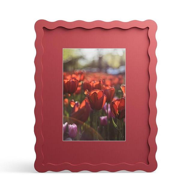 THKRLOF 8x10 Picture Frame with Mat for 5x7, Wavy Edge Wooden Real Glass Photo Frame for Tabletop and Wall Hanging, Red, 1 Pack