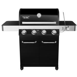 4-Burner Propane Gas Grill in Black with LED Controls, Side Burner and USB Light