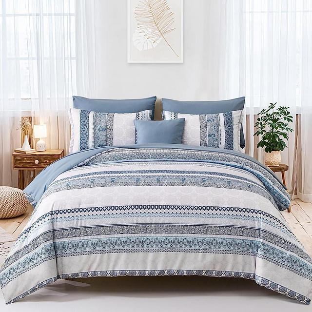 Boho Comforter Set Queen Size Light Blue Comforter Set 8 Piece Bed in a Bag Summer Paisley Bedding Sets