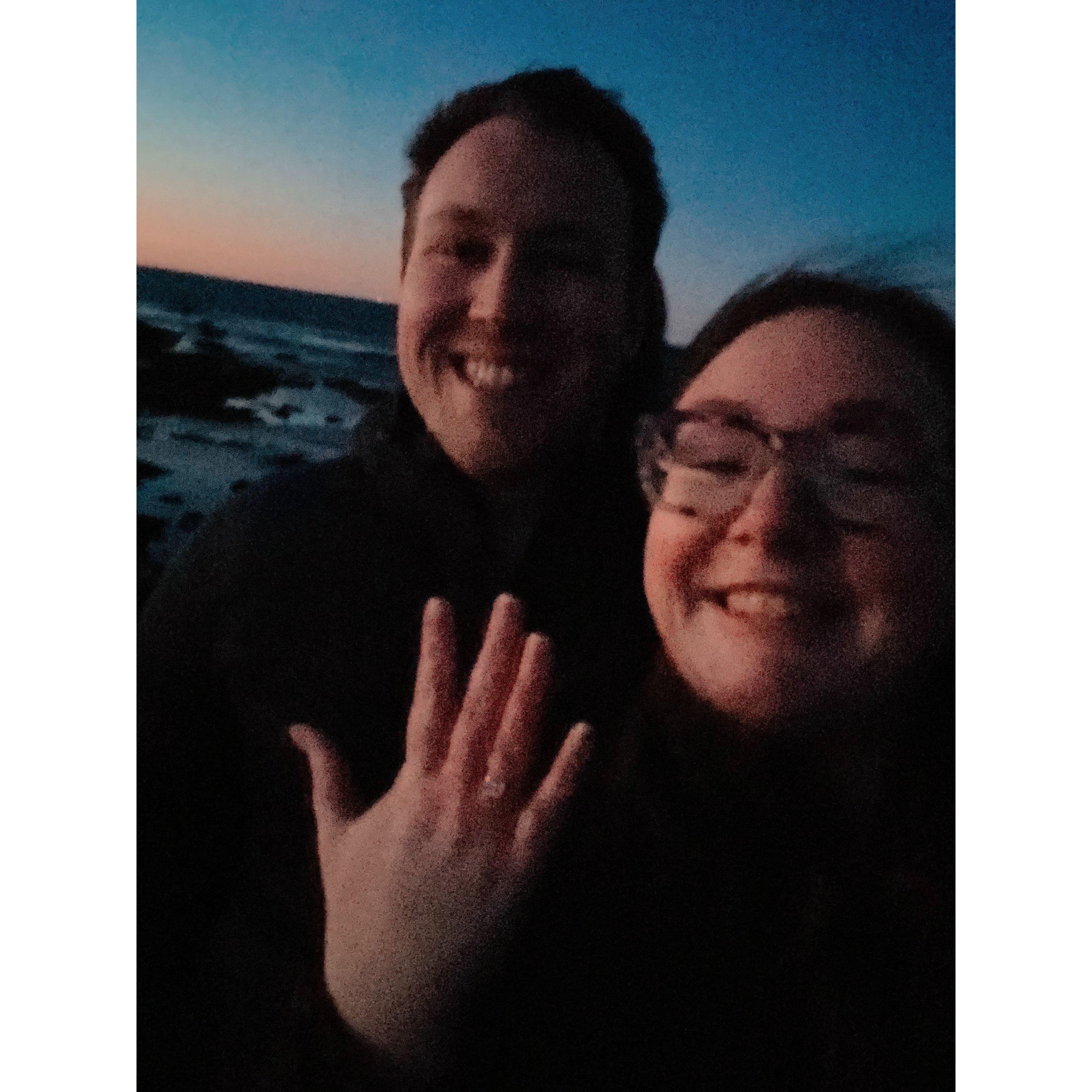 March 2025 - Connor proposed on a very windy and cold evening at sunset at one of our favorite spots in Newport!