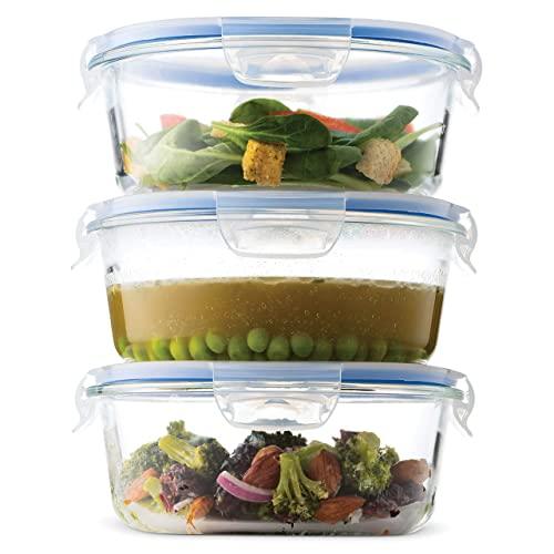 Superior Glass Round Meal-Prep Containers -3pk (32oz) BPA-free Airtight Food-Storage Containers with 100% Leakproof Locking Lids, Freezer-to-Oven Safe Great On-the-Go Portion Control Lunch Containers
