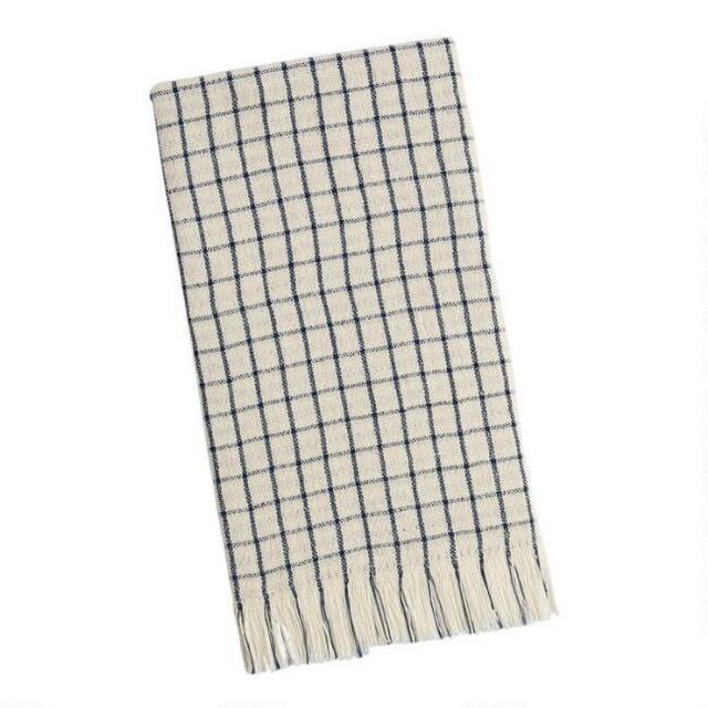 Windowpane Waffle Weave Kitchen Towel With Fringe