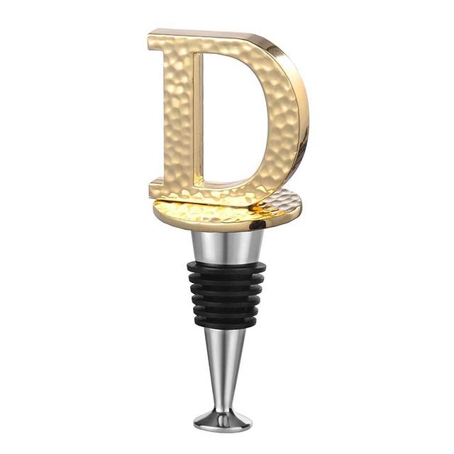 Miicol Initial Letter Wine Stopper, Monogram Hammered Metal, Perfect Wine Gift, Elegance Meets Utility, Wide Used in Kitchen Decor, Bar, Wedding Party, Gold Finish, Letter (A to Z) D