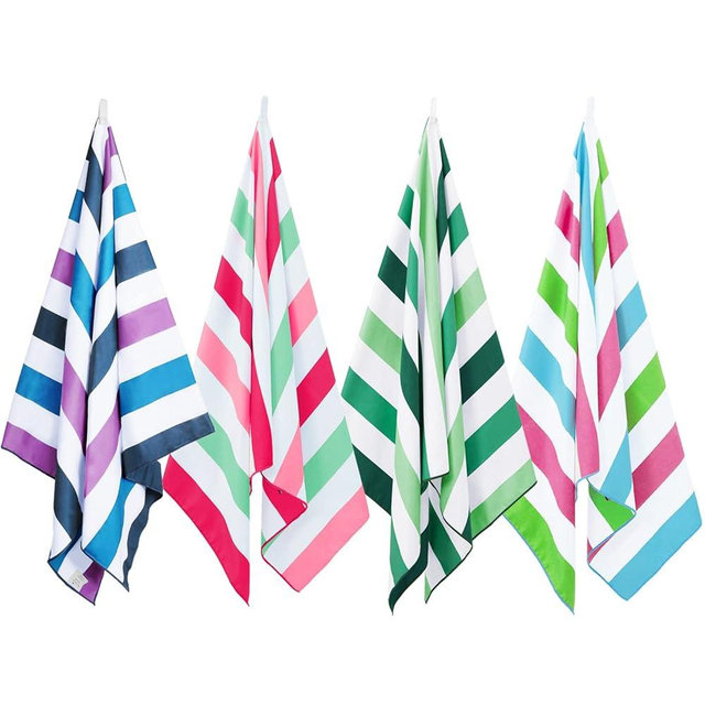 Exclusivo Mezcla 4 Pack Large Quick Dry Beach Towels, Microfiber Sand Free Cabana Stripe Pool Bath Swim Towel with Bag, Lightweight and Thin (Mixed Color, 30x60 Inches)
