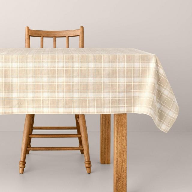 60" x 120" Grid Plaid Cotton Table Cloth Beige/Sour Cream - Hearth & Hand™ with Magnolia