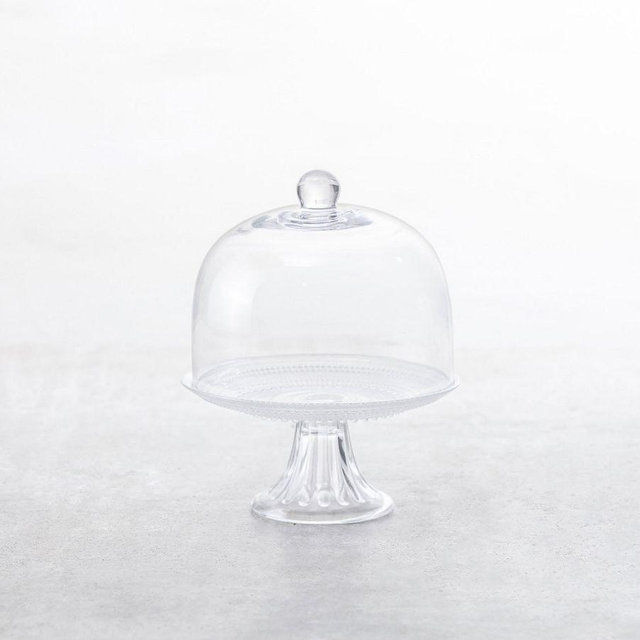 Jupiter Beaded Glass Tall Cake Stand With Dome, Tall - Clear