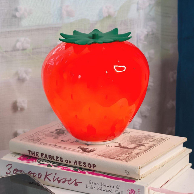 Modern Glass Strawberry Lamp - Modern College Dorm Room Dopamine Desk Night Light - Kitchen Table Light Decor - Kids Bedroom Dimmable Lamp