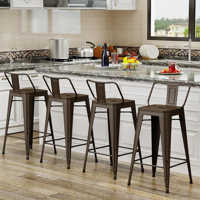 Tongli Metal Bar Stools Set of 4 Barstools Counter Height Bar Stools with Back Industrial Bar Stool Indoor Counter Stool Kitchen Island Stools Modern Bar Chair 24 inch Rusty