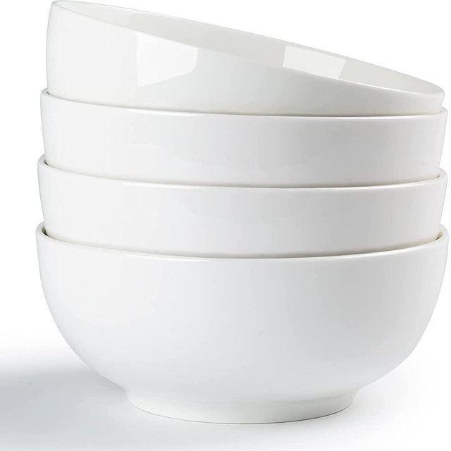 40 oz Soup Bowls, Cereal bowls, Pho Bowls, Salad Bowls, Houlu Off White Porcelain Bowl Set of 4, 7 inch