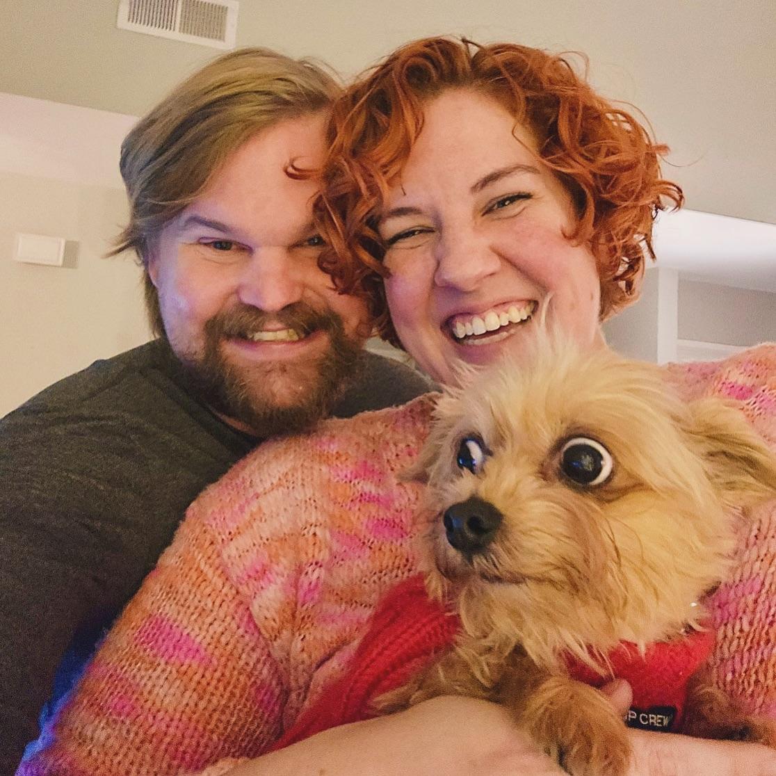 The closest we can get to a family portrait - grabbing one of the pets at random for a selfie in the living room