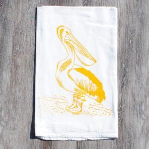 Kitchen Tea Towel Flour Sack Cotton - Yellow Pelican