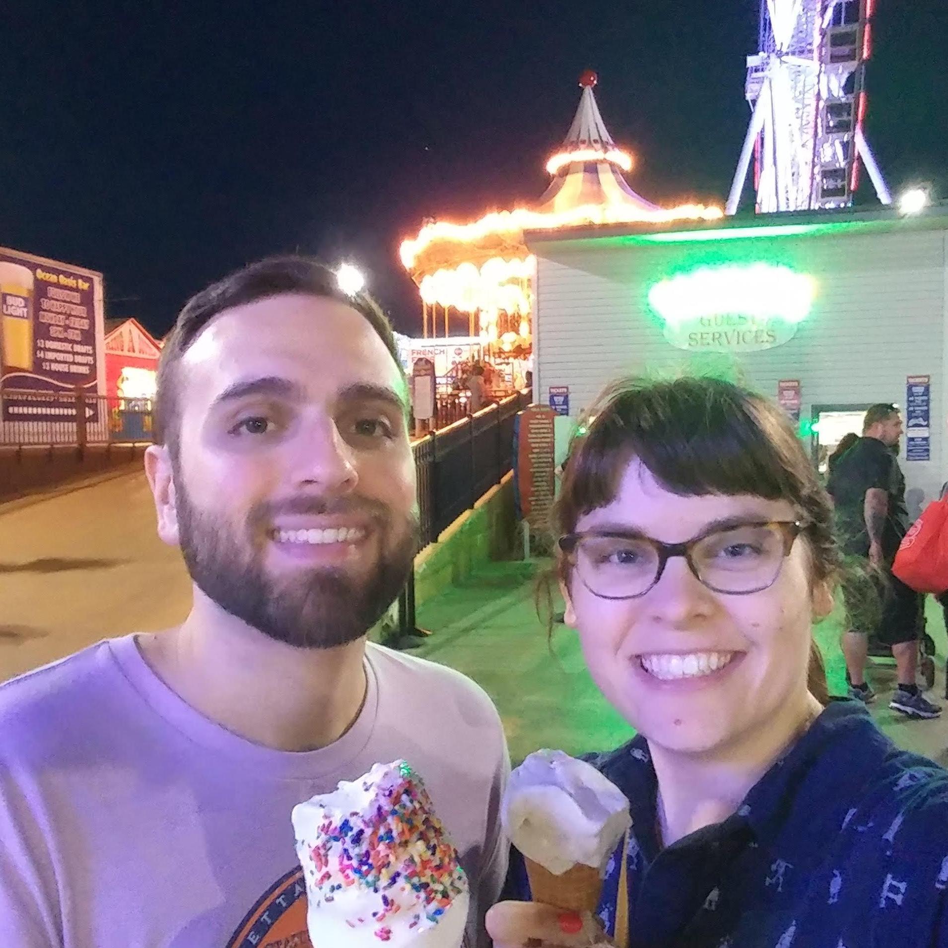 Enjoying ice cream at our Atlantic City writers retreat where we wrote Starside #3