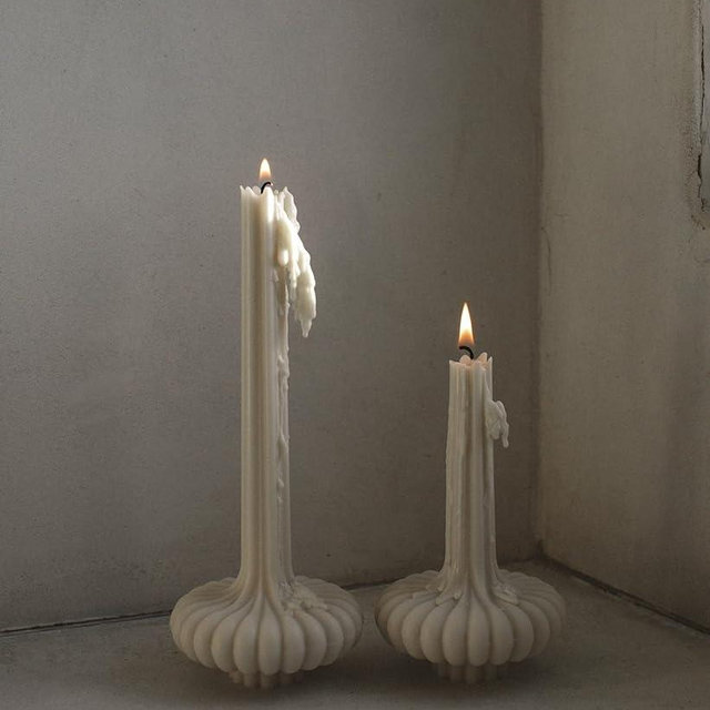 LAWA Set of 2 Pumpkin Base Candle - Beautiful Handmade Pillar Unscented Soy Wax Candle Elegant Aesthetic Vase Candle Housewarming Gift Home Room Shelf Decor Idea White