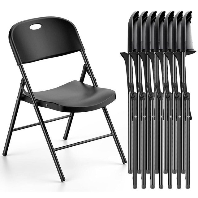Nazhura 350 Weight Limit Heavy Duty Plastic Folding Chair with Reinfoced Steel Frame for Indoor and Outdoor, Wedding, Party, Restaurant, Meeting Room, Patio and Garden Black 6 Pack (6, Black)