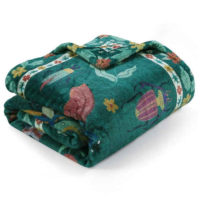 Lahome Botanical Insect Blanket for Bed, Thick Plush Blankets for Couch Chair, Boho Throws for Sofa Palyroom Decor, Dark Green 50''x60''