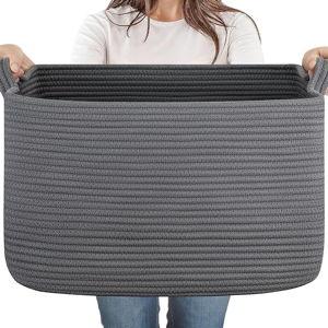 65L Large Storage Basket, Cotton Rope Woven Blanket Basket, Toy Storage for Baby Room, Living Room, Dark Grey