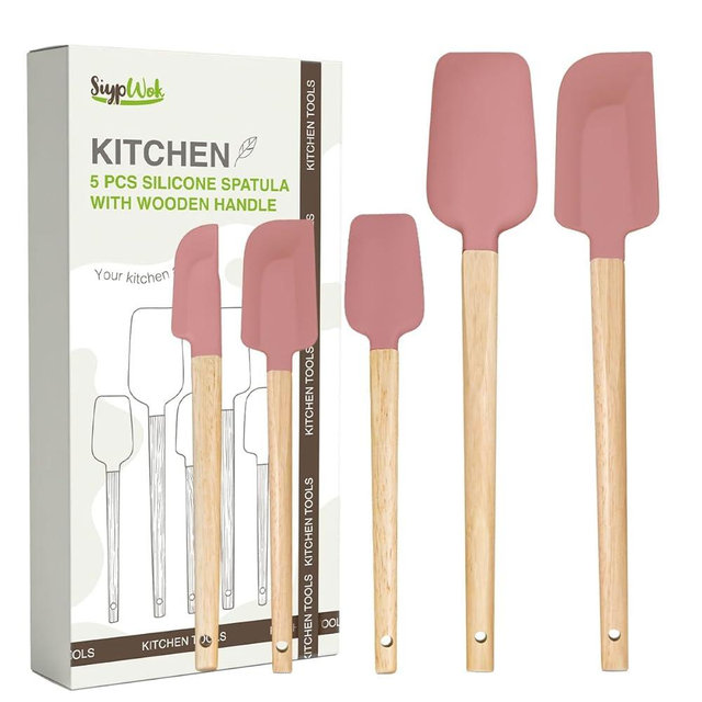 Silicone Spatula Set, Food Grade Rubber Spatula-5 Piece Nonstick Rubber Spatulas, Spoonula, Jar Scraper for Cooking, Baking, Mixing, Frosting - Heat Resistant Up to 600°F (5 Pcs Pink)