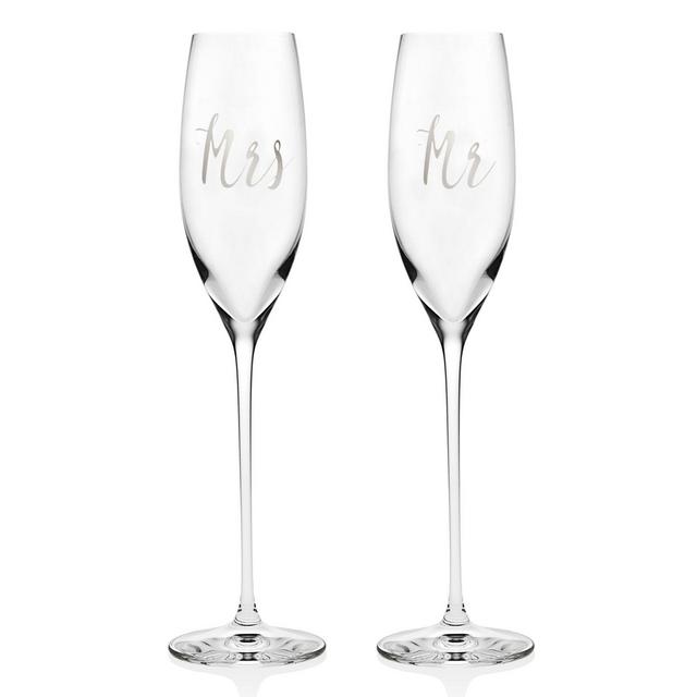 Olivia & Oliver® "Mr" and "Mrs" Toasting Flutes in Platinum (Set of 2)