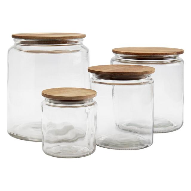 Mason Craft & More European Glass Canisters W/ Acacia Wood Lids - Set Of 4