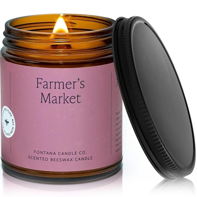 Fontana Candle Co Wood Wick Beeswax Jar Candle, Farmer's Market – Made Safe with Coconut Oil & Pure Essential Oils – 35+ Hrs Clean Burn, Long Lasting and Non-Toxic Candles for Home & Room Decor