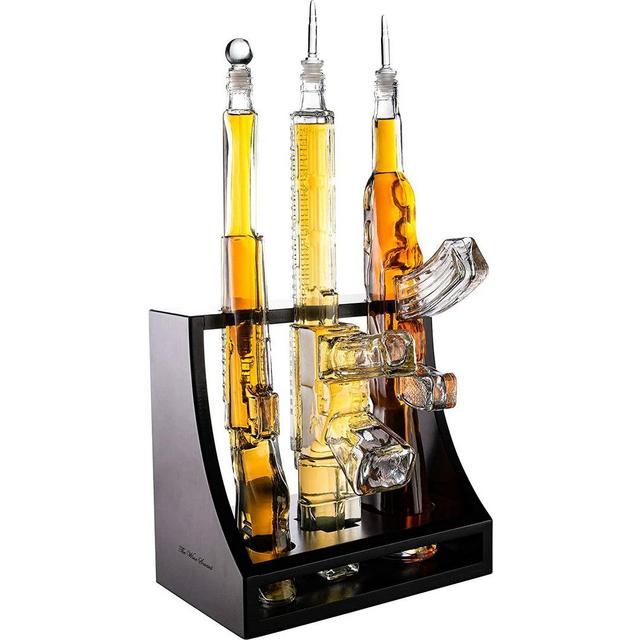 Gun Whiskey Decanter - 3 Gun Decanter with Glass AR-15, AK-47 and Rifle - Gun Gifts for Men - Whiskey Decanter Set