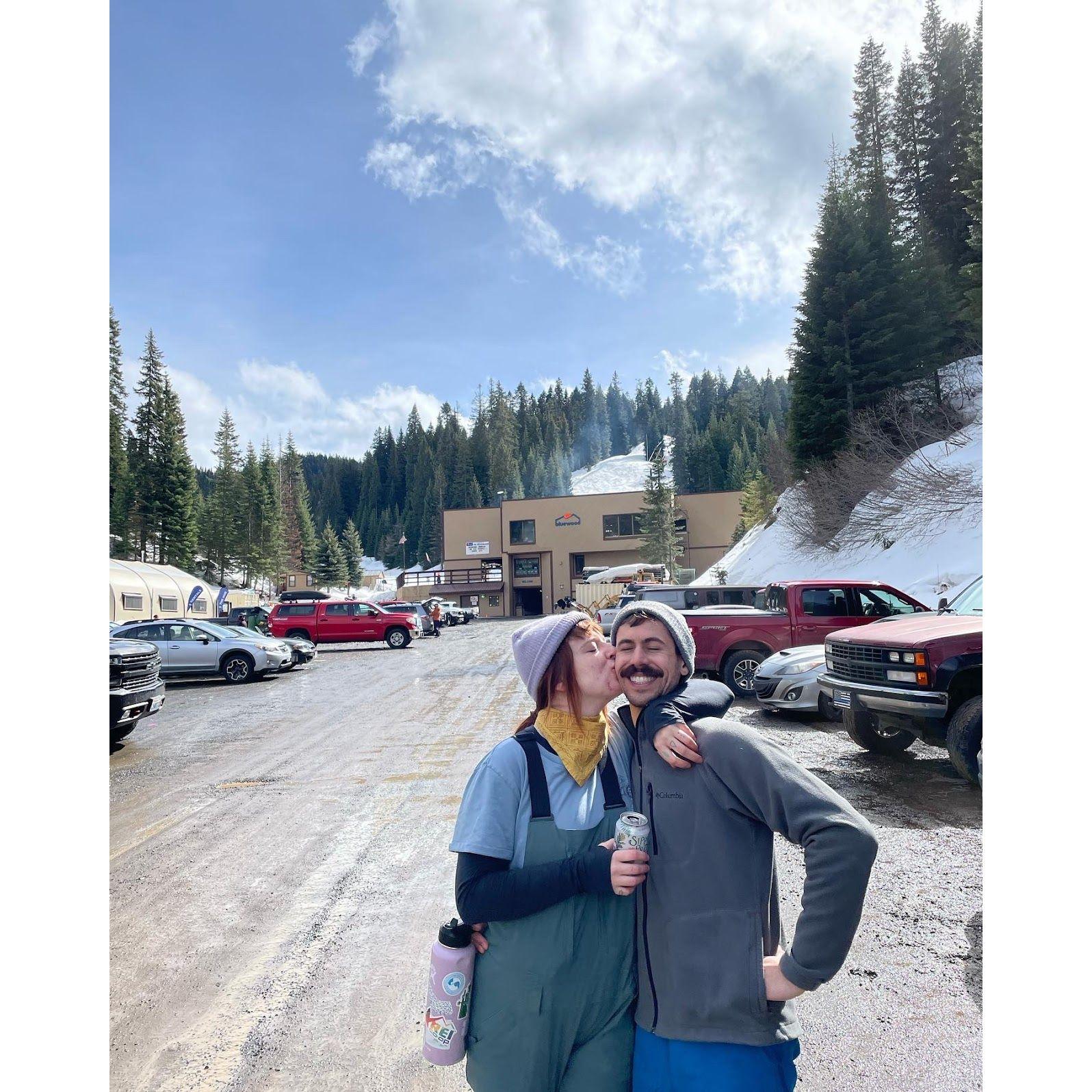 Last day of Al's first ski season. Celebrated with friends, beer and veggie brats.