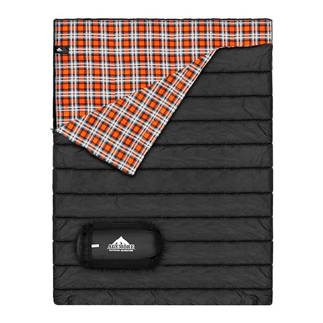 Cotton Flannel Double Sleeping Bag for Camping, Backpacking, Or Hiking. Queen Size 2 Person Waterproof Sleeping Bag for Adults Or Teens. Truck, Tent, Or Sleeping Pad, Lightweight（Pillows NOT Include）