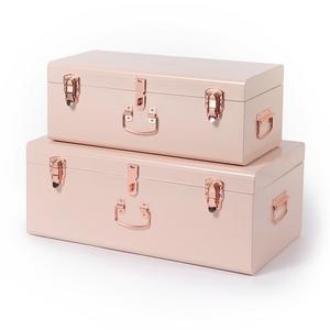 Blush Pink Vintage Storage Trunk Set with Rose Gold Handles