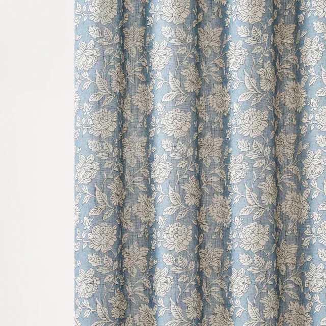 Zara Floral Block Linen Textured Shower Curtain Blue Single 72x72