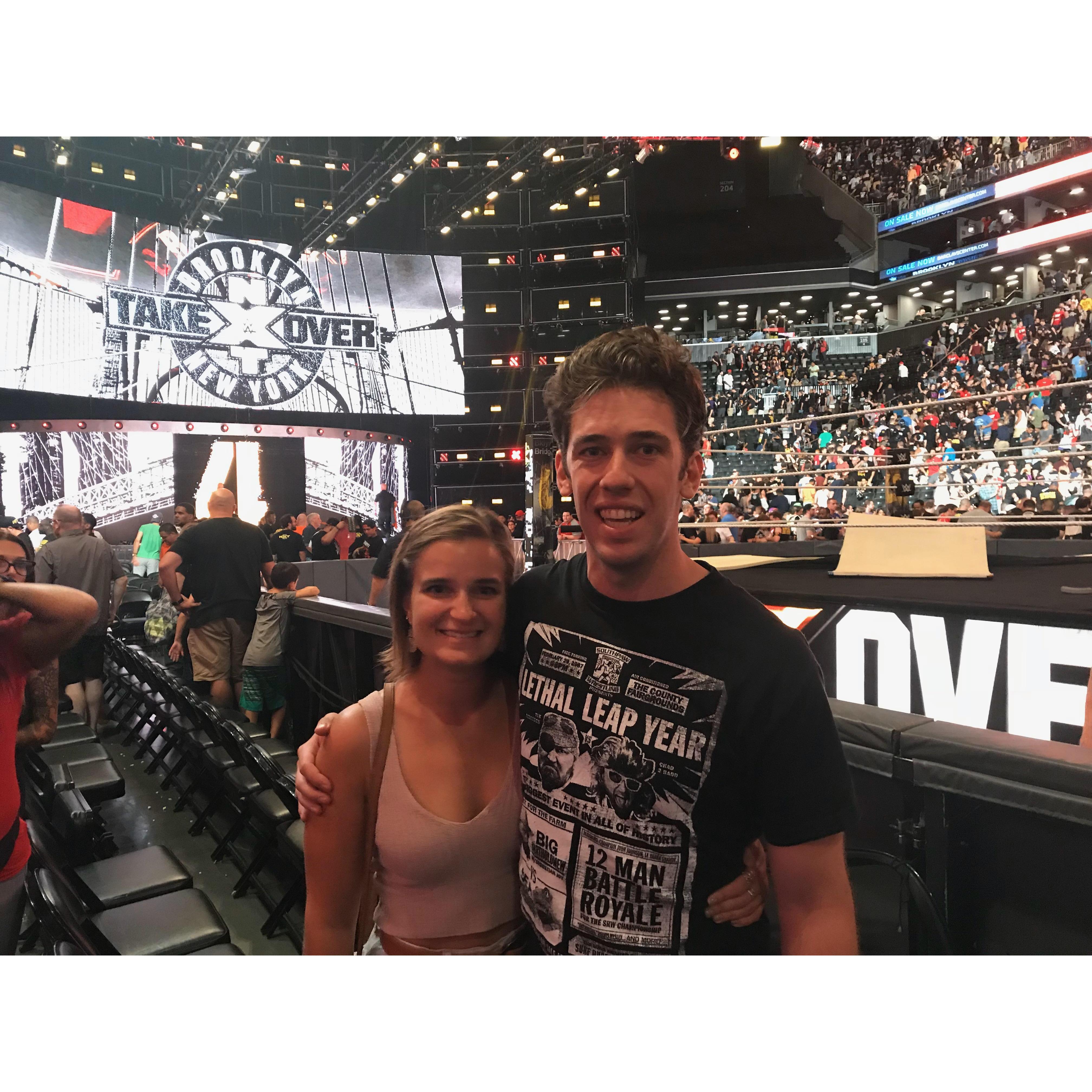 Ringside at a WWE NXT event our first summer living in New York City